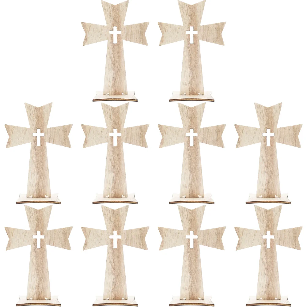 

Cross Crafts Creative Holiday Ornaments Set 10pcs (Type B) Wood with Stand Wooden for Standing Church Applied