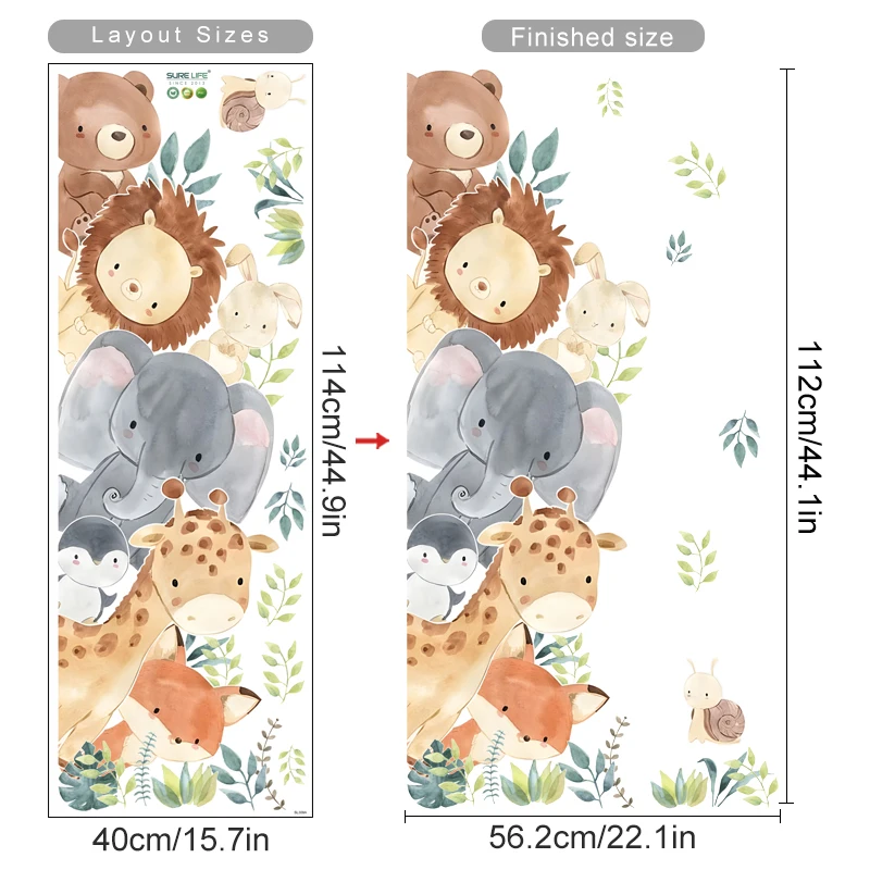 Cartoon Tiere Wandaufkleber DIY Kinder Wandtattoos für Kinderzimmer Kinder Babyzimmer Dekor Schlafzimmer Tür Dekoration Aquarell