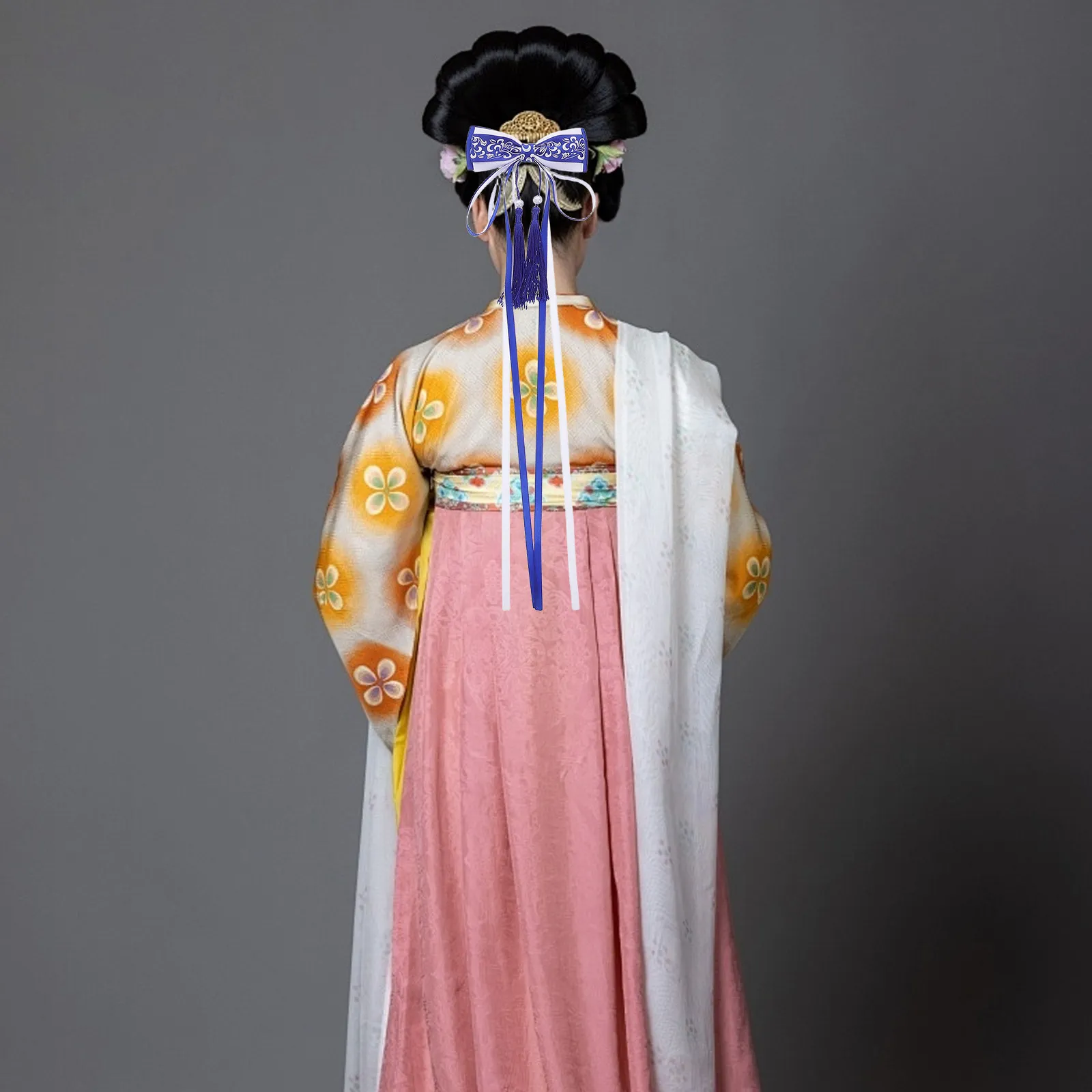 2Pcs 중국 전통 헤어 클립 리본 태슬 보우 대형 머리핀 Hanfu 축제 휴일 헤어 액세서리 레트로 빈티지