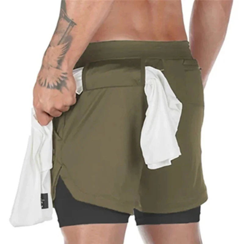 2024 Camo Running Shorts Men 2 In 1 Double-deck Quick Dry GYM Sport Shorts Fitness Jogging Workout Shorts Men Sports Short Pants