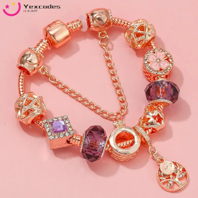 

2023 NEW Family tree Charms Bracelets for Women Plated Rose Gold Boys and Girls Bracelets Set Party Brand Jewelry