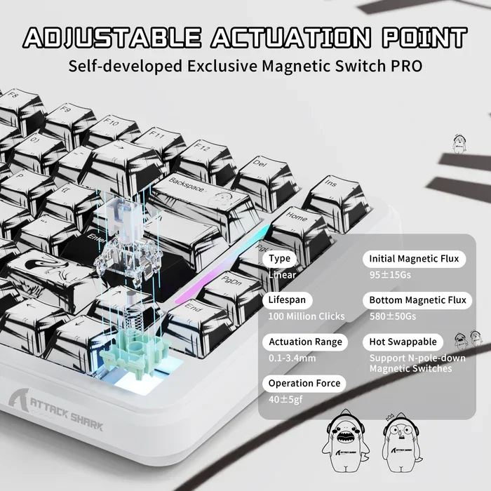ATTACK SHARK X82PRO HE 마그네틱 스위치 키보드 75% 8K RGB 핫스왑 가능 PBT 트리플 모드 게이머용