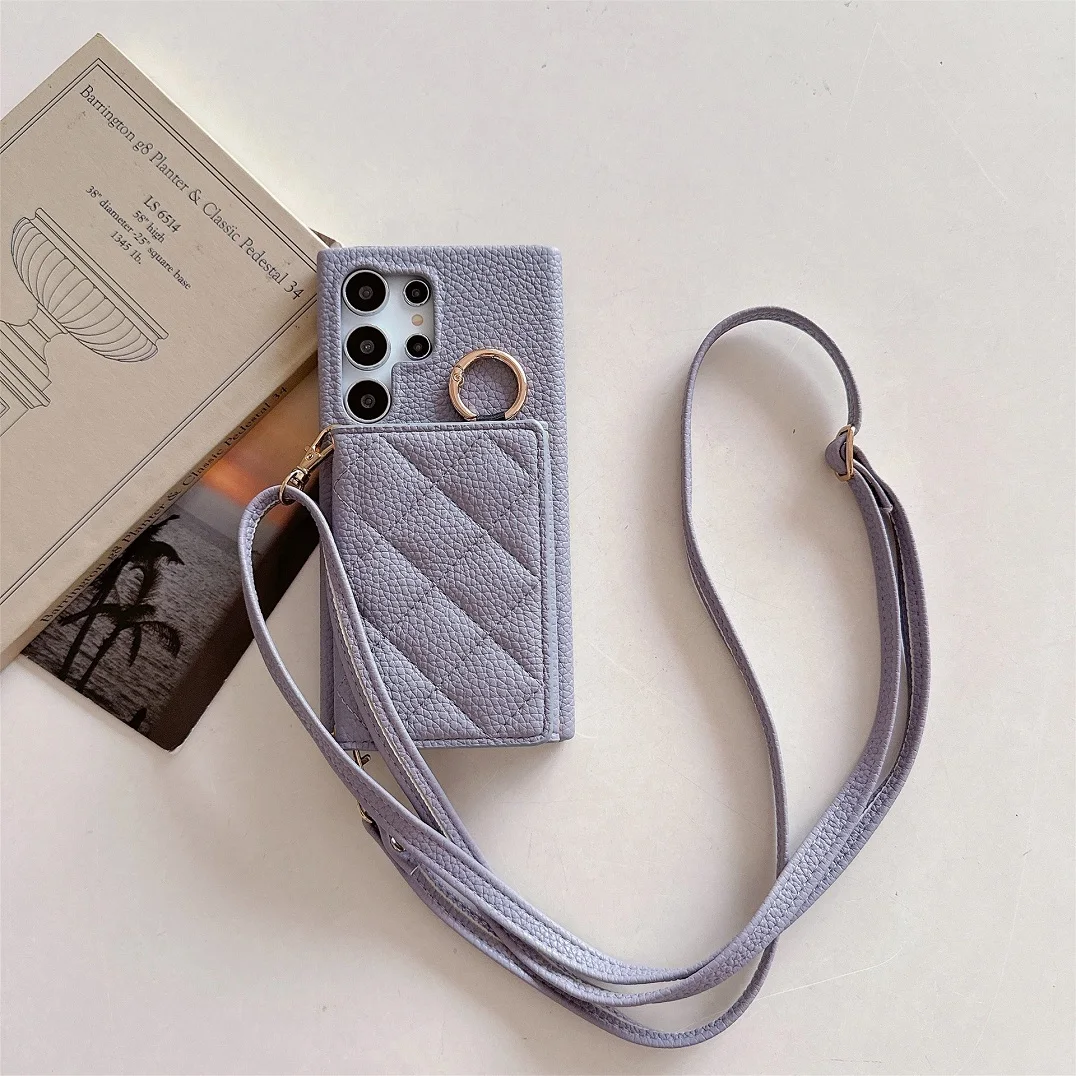 Luxury Crossbody 3D Grid Leather Card Slot Wallet Case with Mirror Makeup Cover
