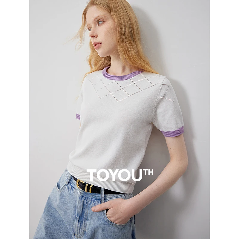 

Женская трикотажная одежда TOYOUTH, Новинка лета 2024, освежающий Шелковый топ с коротким рукавом