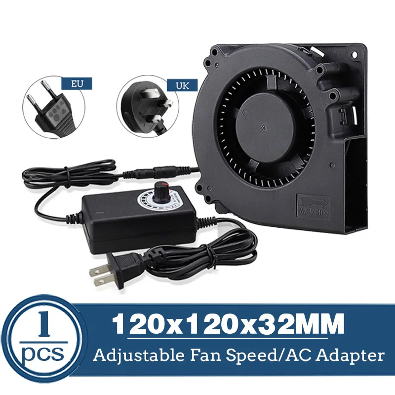 Ventilador Turbo com Adaptador de Alimentação Ventilador Centrífugo Conector Fêmea dc 12cm 120x120x32 mm 12032 ac 100v 220v 120 mm