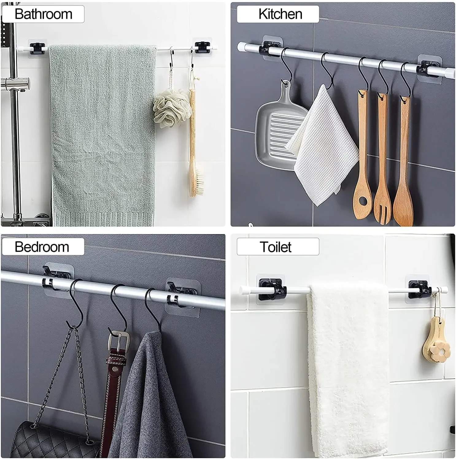 Multifunctional Hooks Self Adhesive Wall Hooks Self Adhesive Hooks Curtain Rod Bracket Hooks Self Adhesive Wall Nail Free Rail Bracket Clips Adjustable Shower Home Storage Hanging Stick Holder