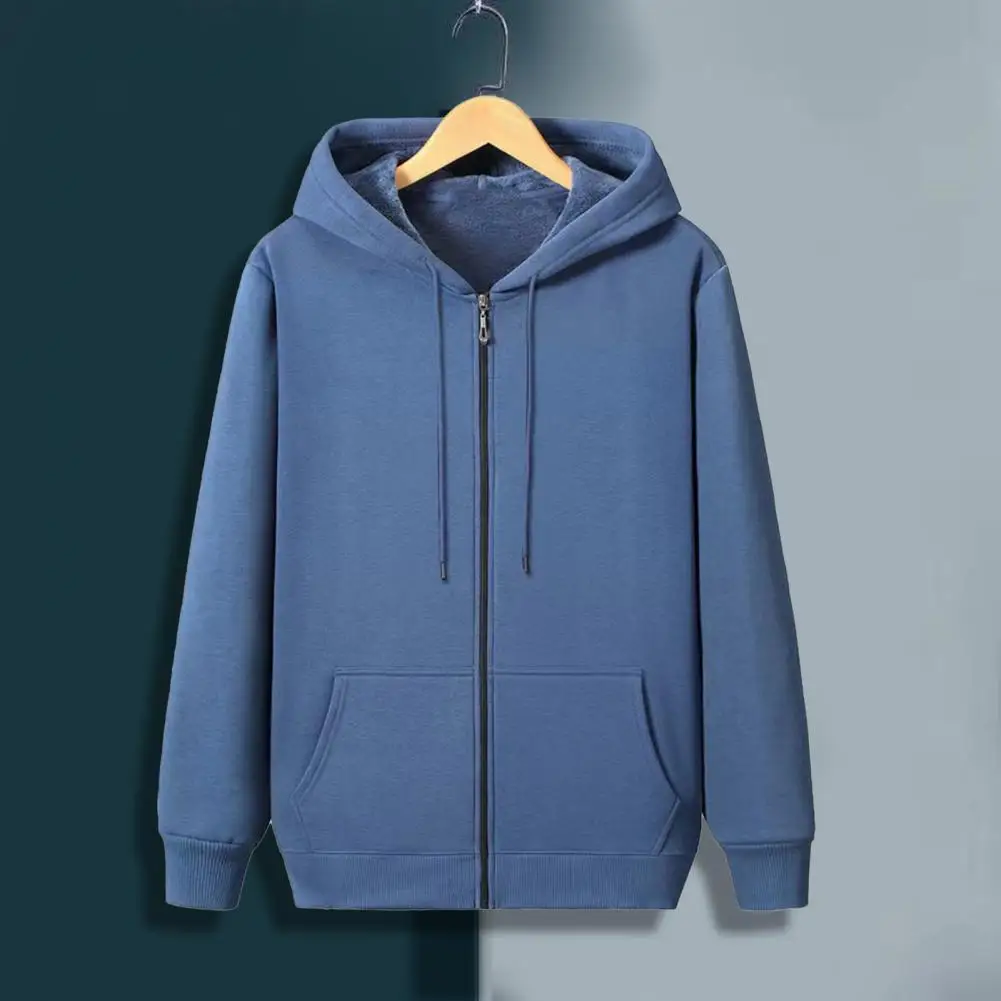 

Winter Hooded Coat Thick Warm Hooded Men's Winter Coat with Zipper Drawstring Pockets Elastic Cuff Casual Loose Fit Men Coat