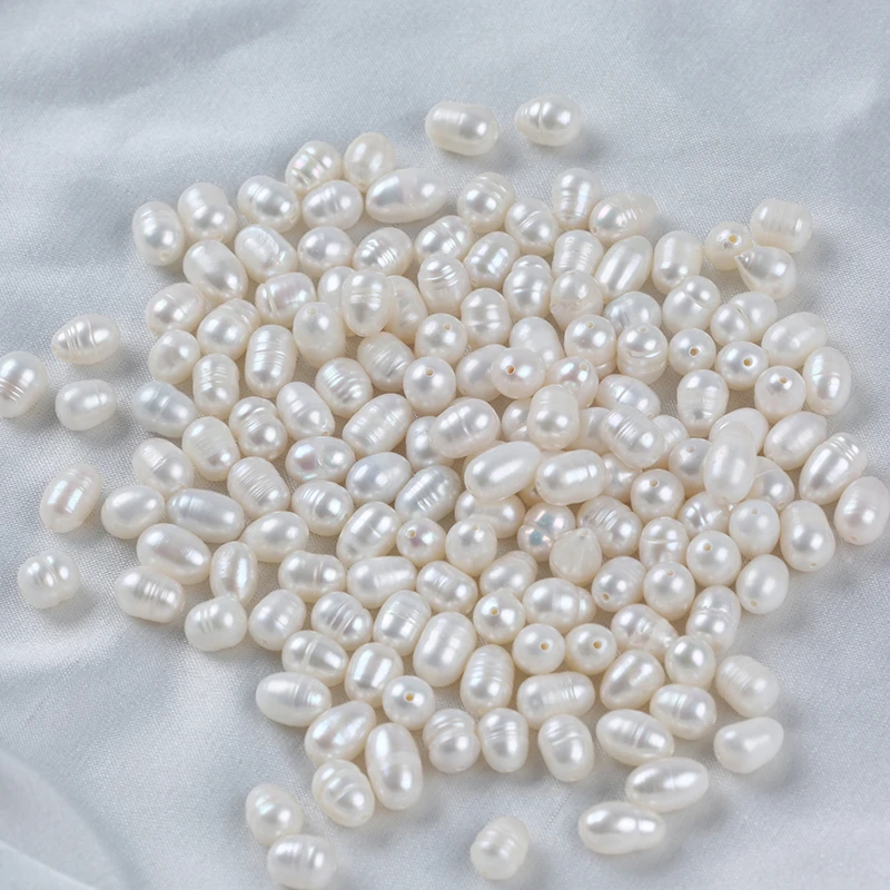 

AA White Color 6-7mm Freshwater Rice Shape Loose Pearls With Hole