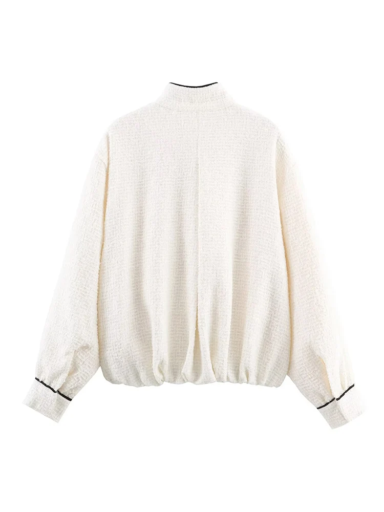 New Women's Casual Zipper Jacket Long Sleeve Stand Collar Contrast Color Fashion Short Jacket With Pocket Autumn Streetwear Lady