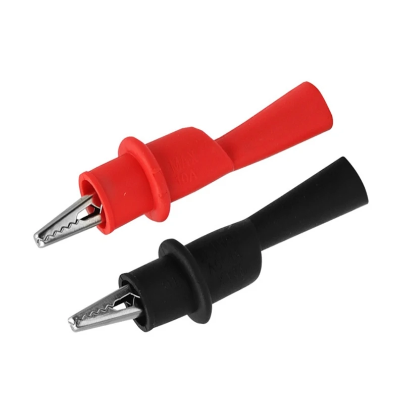 

1 Pair Full Insulation Car Test 10A Protecting Clips Clamps Black & Red Rubber & Metal F1FB