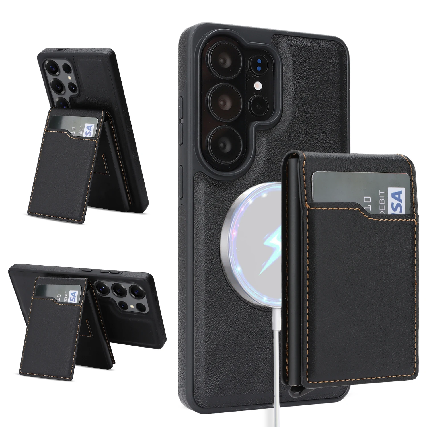 Luxury Faux Leather Case with Magnetic Detachable Card Holder