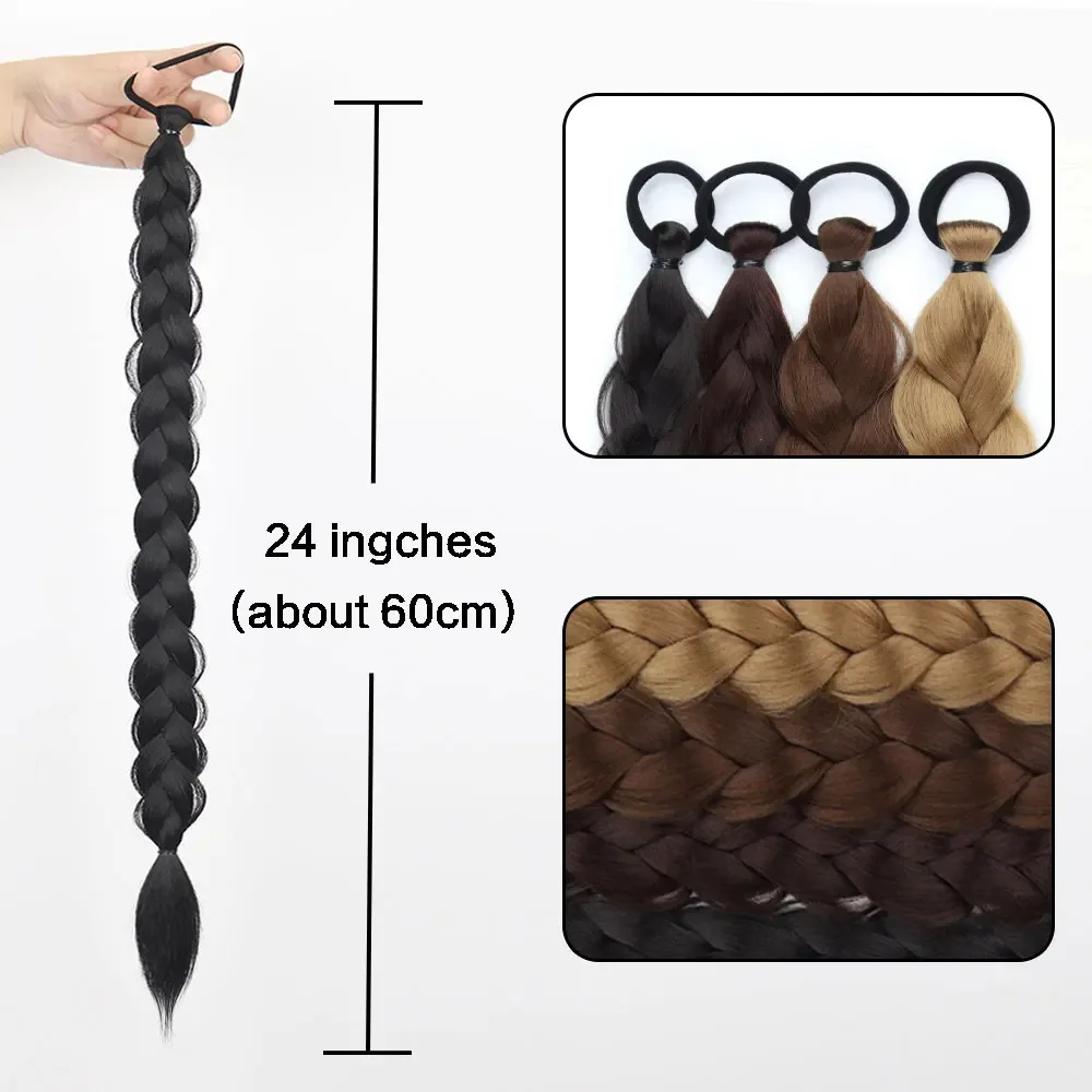 Synthetic 24inch hair extension wig ponytail with hair extensions Long Braided Ponytail Hair Accessories Christmas