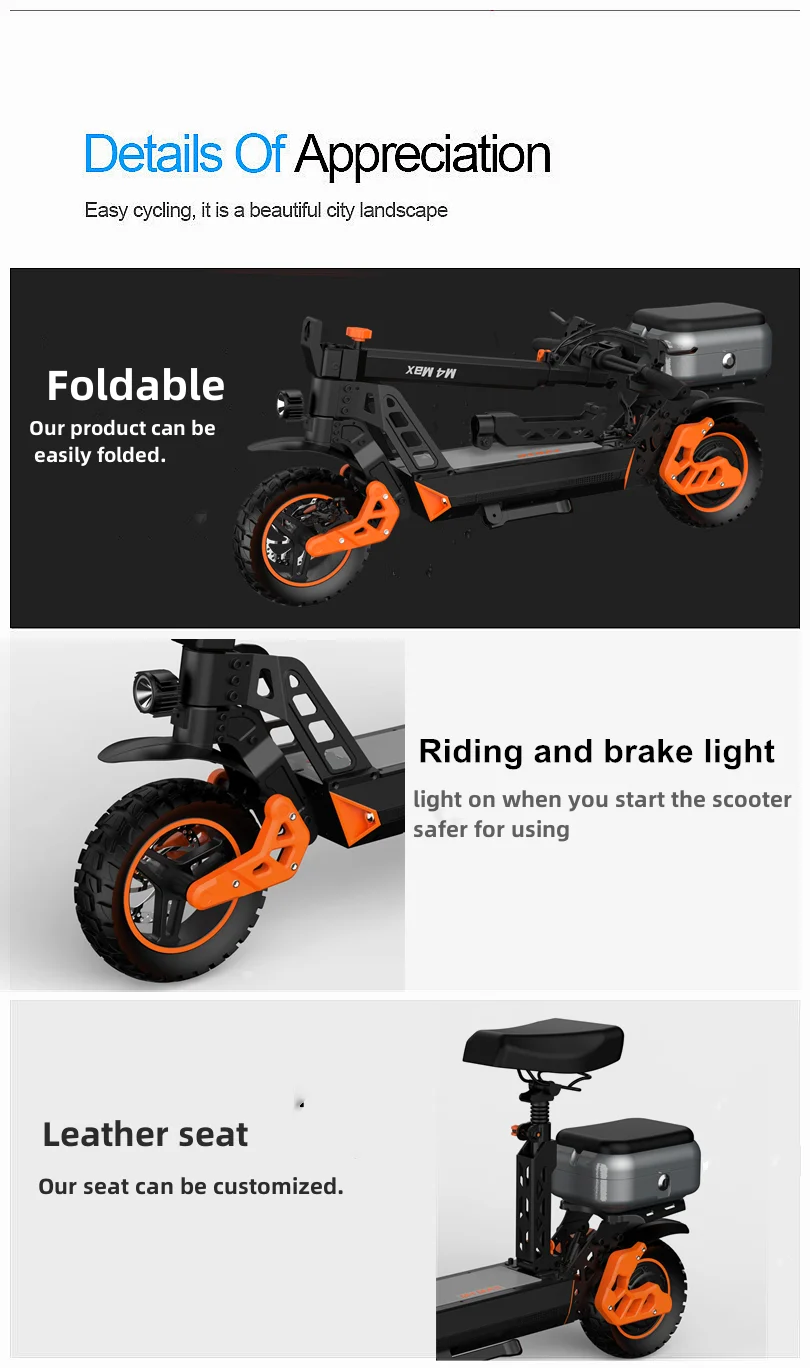 M4 MAX CE EN17128 48V 1000W 10Ah ADULT ELECTRIC SCOOTER WITH