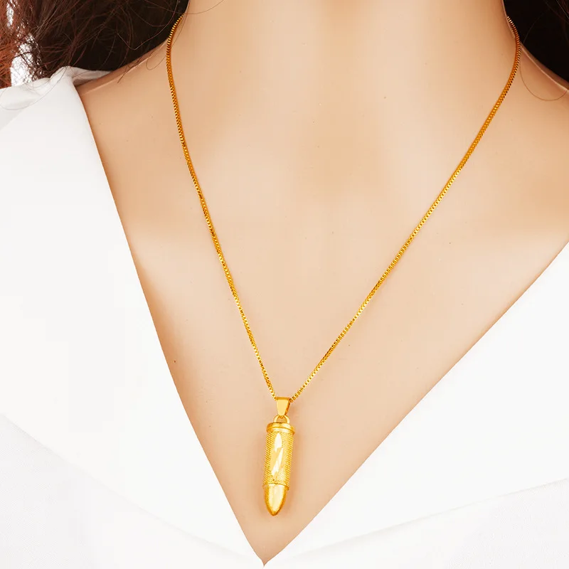 

Simple 18K Gold Bullet Necklace for Women Men Wedding Engagement Jewelry Chains Necklaces Not Fade Fine Jewelry Gifts