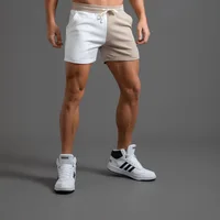 Patchwork Jogger Shorts Men Sweat Athletic Shorts Summer Workout Gym Bottoms Breath Soft Comfort Training Short Homme 2022