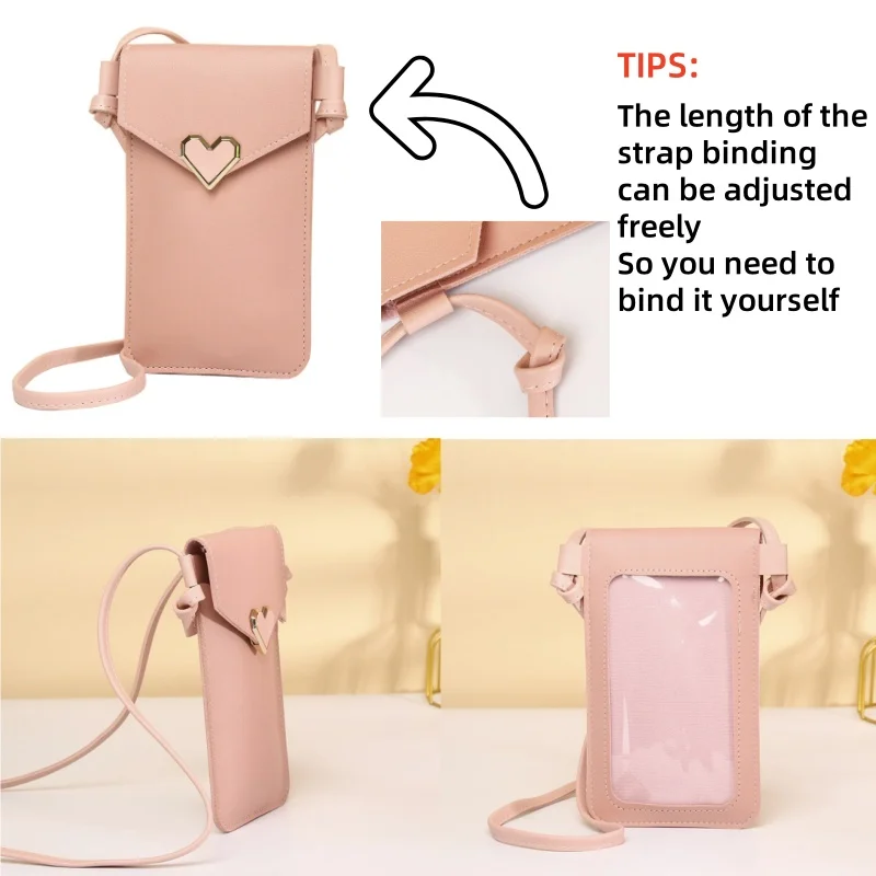 Women Cell Phone Bag Shoulder Transparent Card Holders Girl Handbag Ladies PU Leather Clutch Wallets Purse