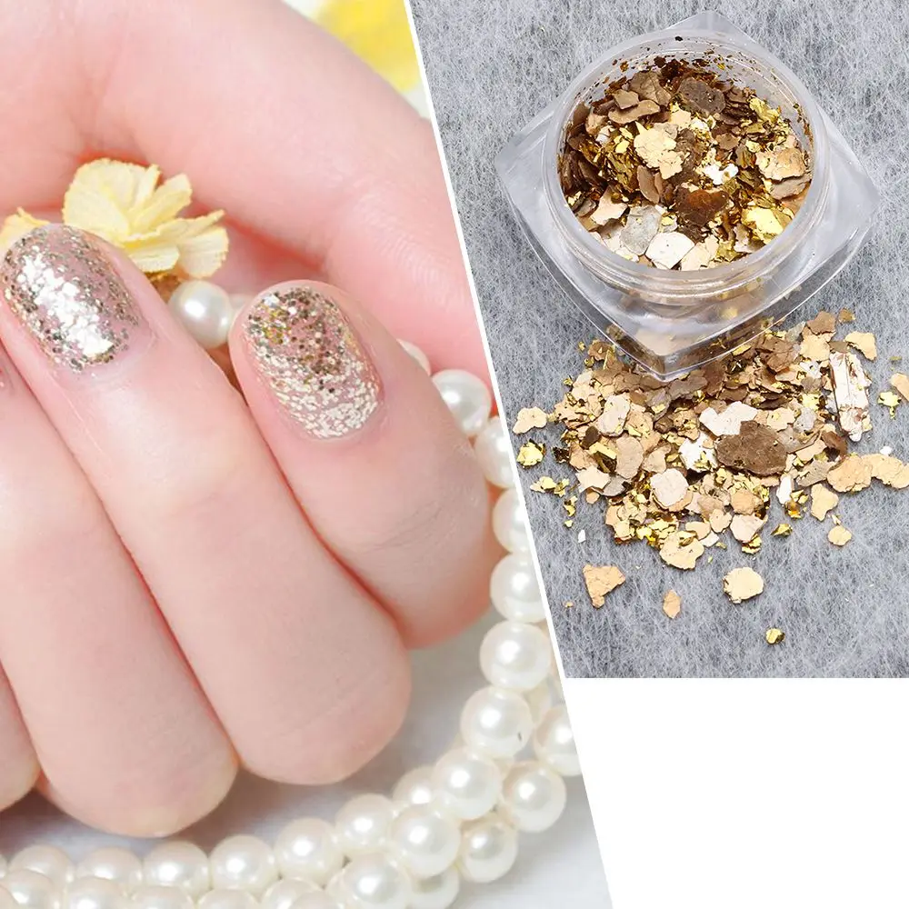 

1Box Nail Art Decor Manicure Nail Foils Polish Mixed Gold Flakes Mica Aluminum Foils Sequins Nail Sequins