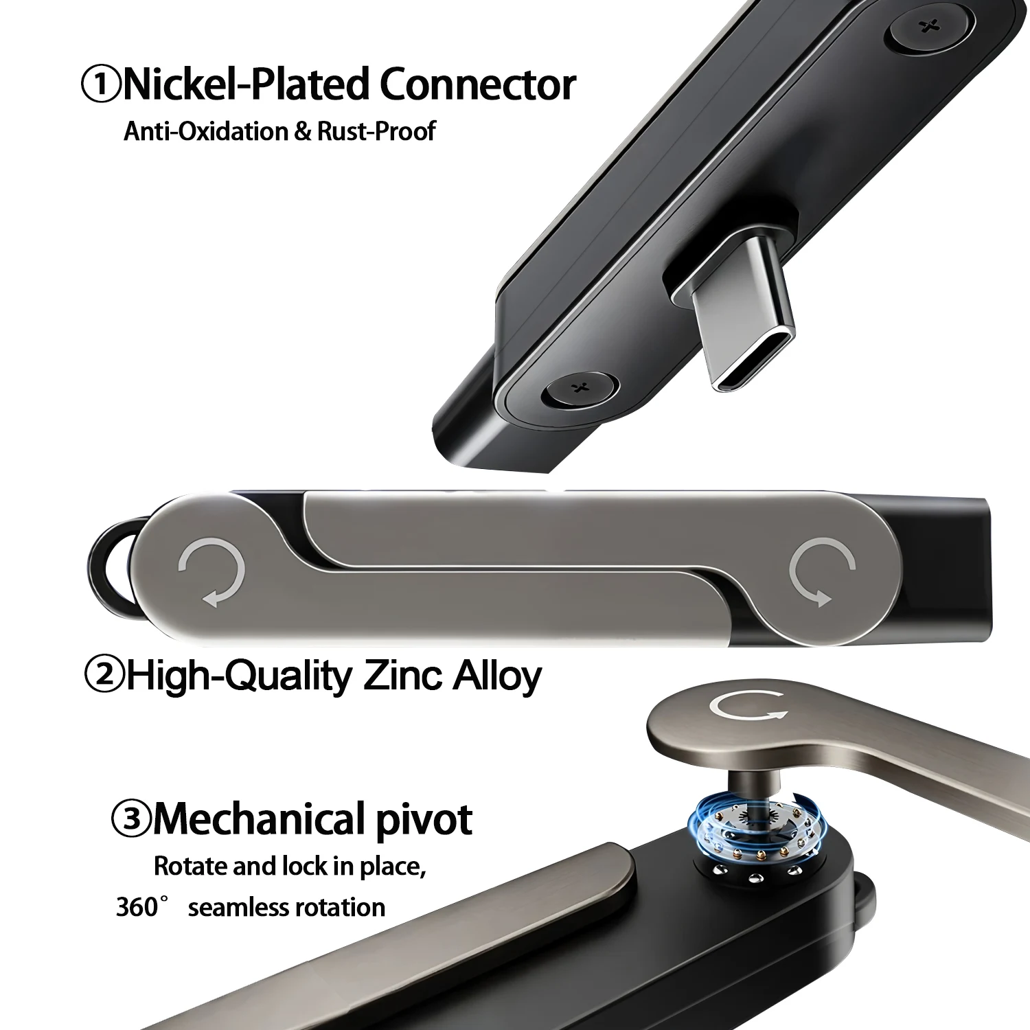 240W USB-C 접이식 메탈 폰 스탠드 PD 360 ° 회전식 컴팩트 홀더 (타입C 휴대폰 충전 케이블용) 사무실 및 여행용 액세서리