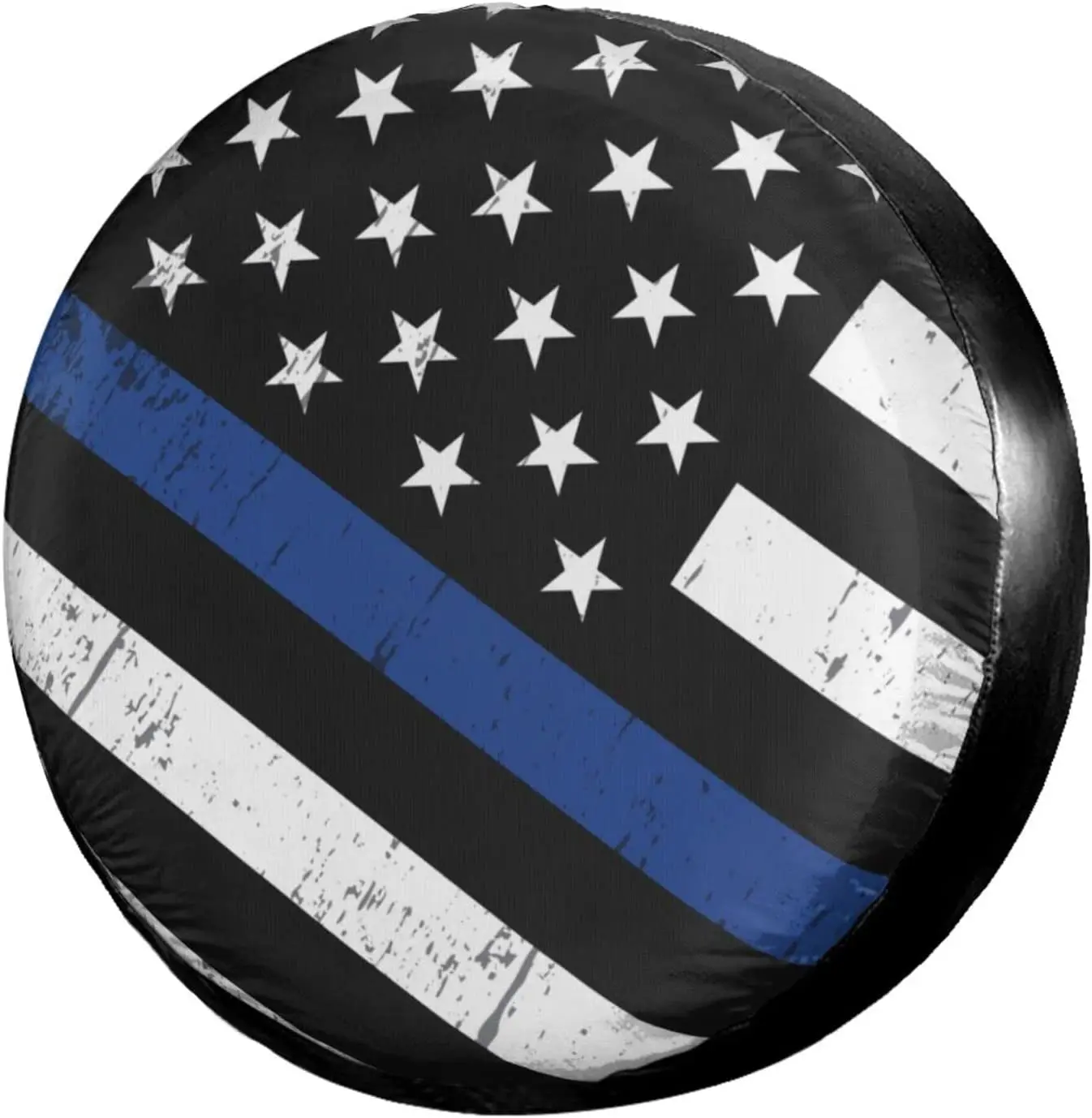 

Police Thin Blue Line Flag Spare Tire Cover Waterproof Dust-Proof UV Sun Wheel Tire Cover Fit for Many Vehicle 15 Inch