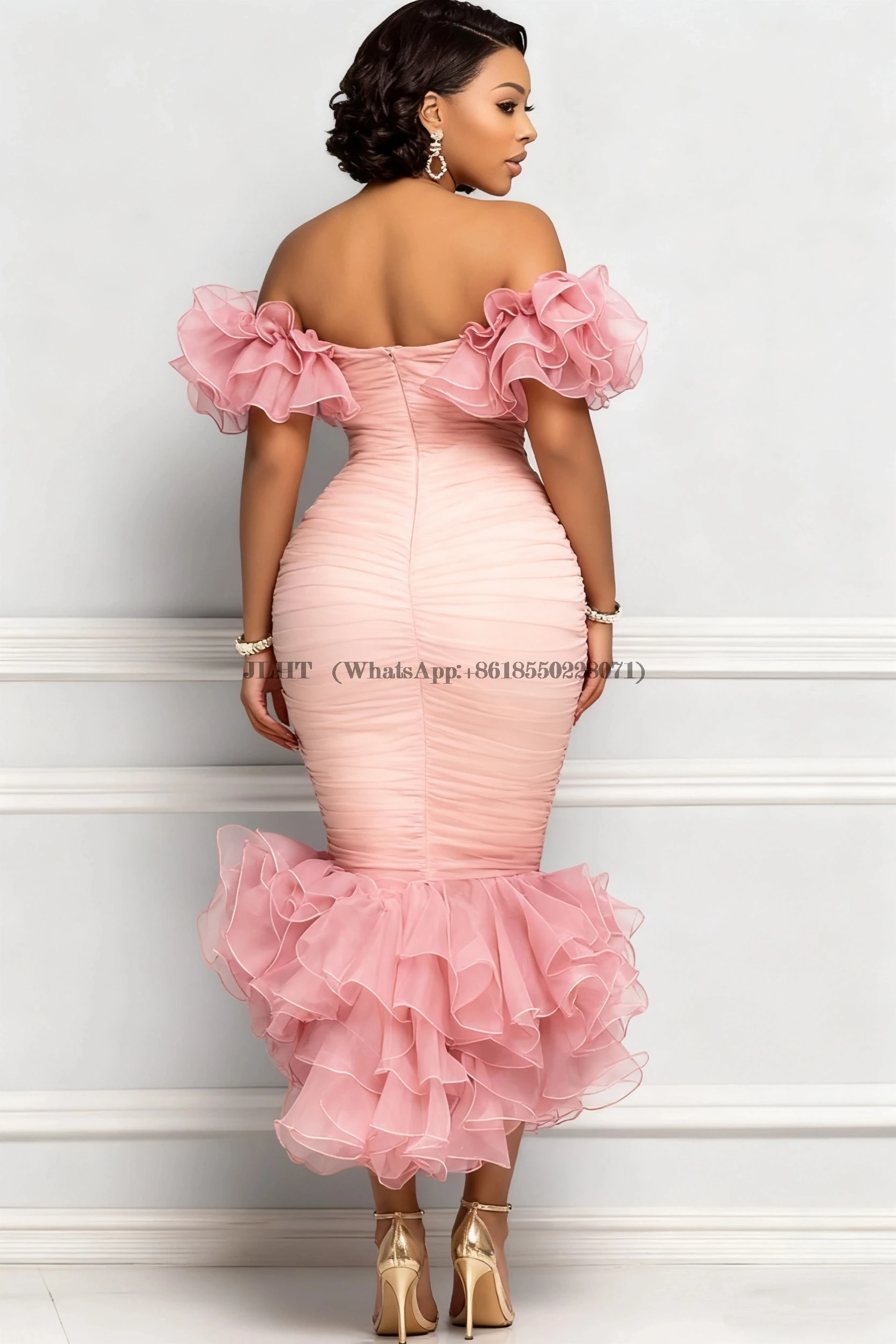Customized Mermaid Pink Formal Cocktail Party Dress 2026 Sexy Off Shoulder Strapless Folded Short Ball Party Homecoming Dress 2