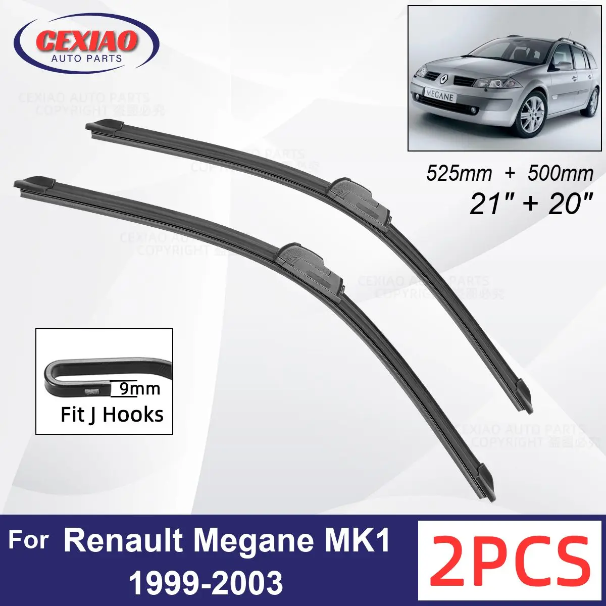 

Щетки стеклоочистителя для Renault Megane MK1 1999-2003, 21 + 20 дюймов