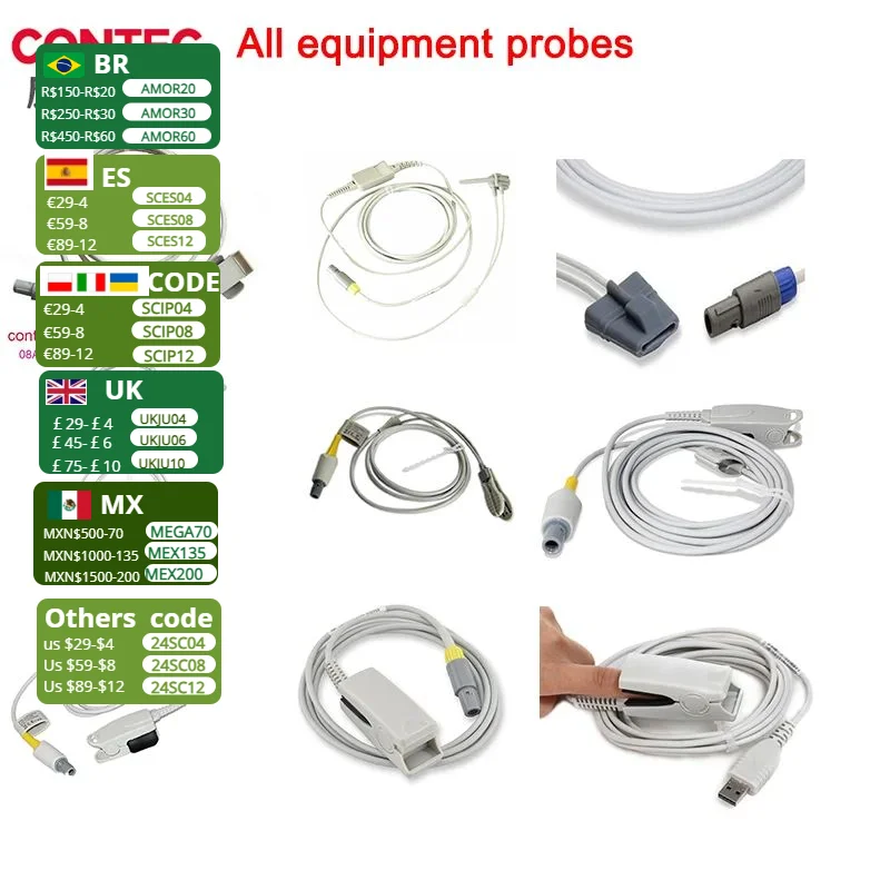 CONTEC Patient Monito raccessory probe ECG cable/ Blood tube/ Oximeter probe/ NIBP tube SPO2 probe /IBP cable/bag/cuff/etco2