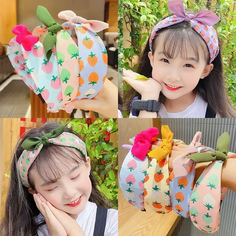 Fruit Print Hairband Strawberry Knot Bow Headband Korean Fabric Hoop Hair Band for Women Girls Hair Accessories jewelry hair accessory jewelry accessories