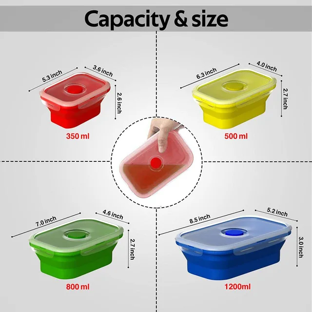 Boîte de conservation en silicone pliable, boîte à restes pour la cuisine, boîte à bento, design pliable pour économiser de l'espace. 2