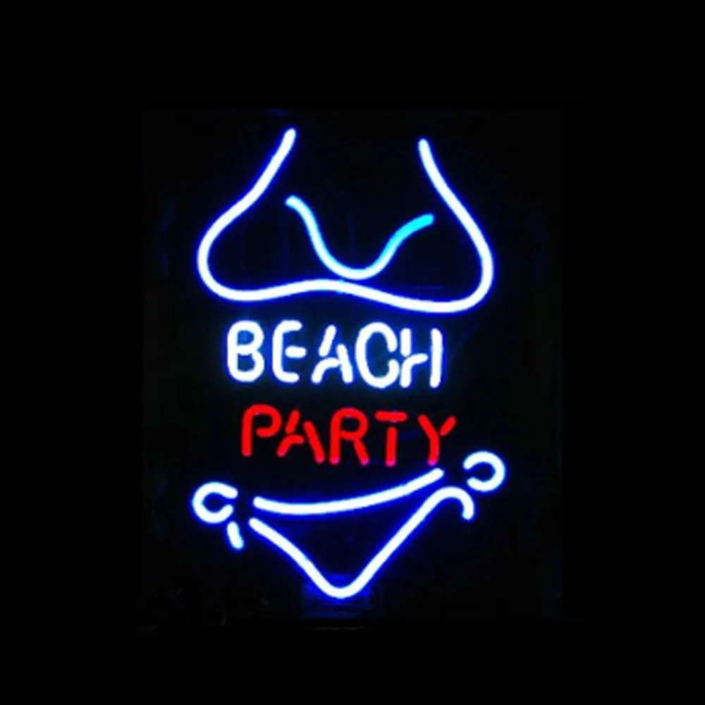 

Bikini BEACH PARTY Neon Light Sign Custom Handmade Real Glass Tube Sport Bar Sands Seaside Party Advertise Decor Display 14"X17"