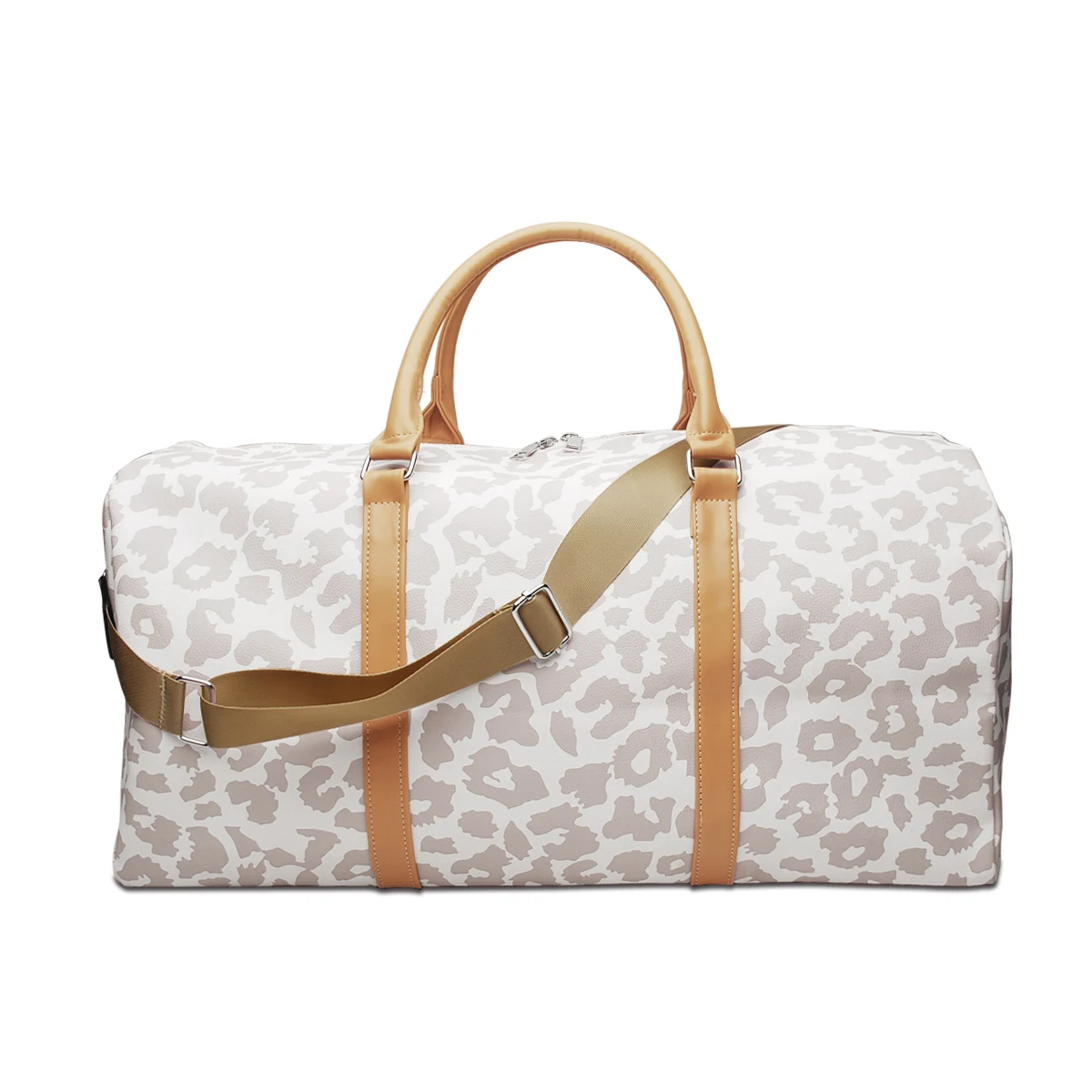 

PULeather Leopard Weekender Duffle Bag，White Cheetah Duffle Luggage Large Capacity Travel Holiday Travel Bag With Shoulder Strap