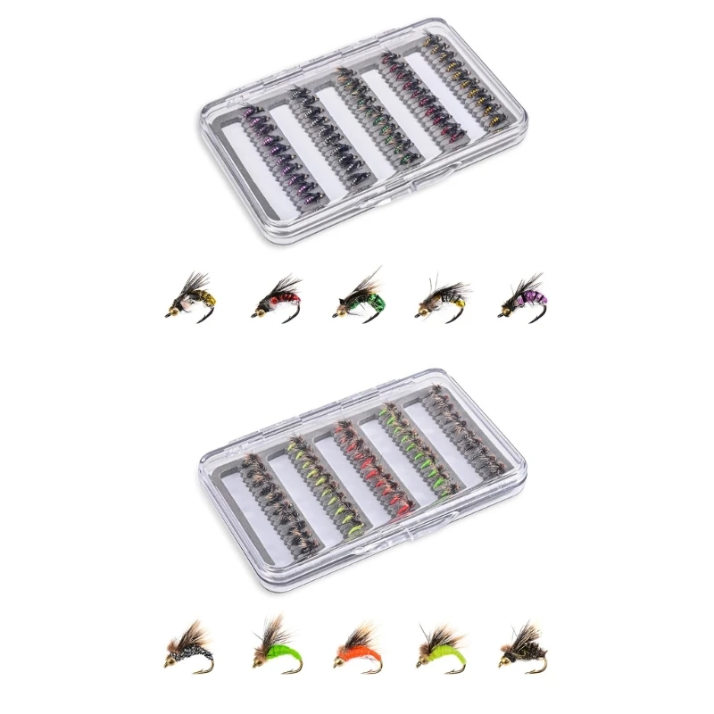 

50Pcs Flies Fish Lures Baits Fishing Sharpened Hook Trout Bass Steel Head Flies