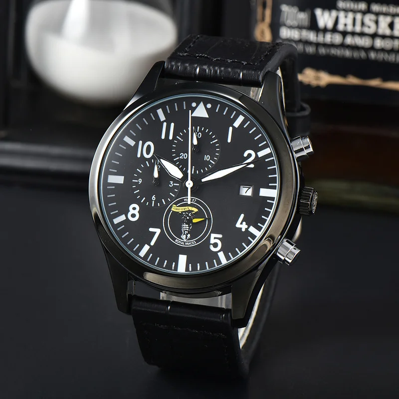 Good Luxury Quartz Watches for Men Leather Strap Chronograph Daily Waterproof Automatic Date Aviator Wristwatch AAA Male Clocks