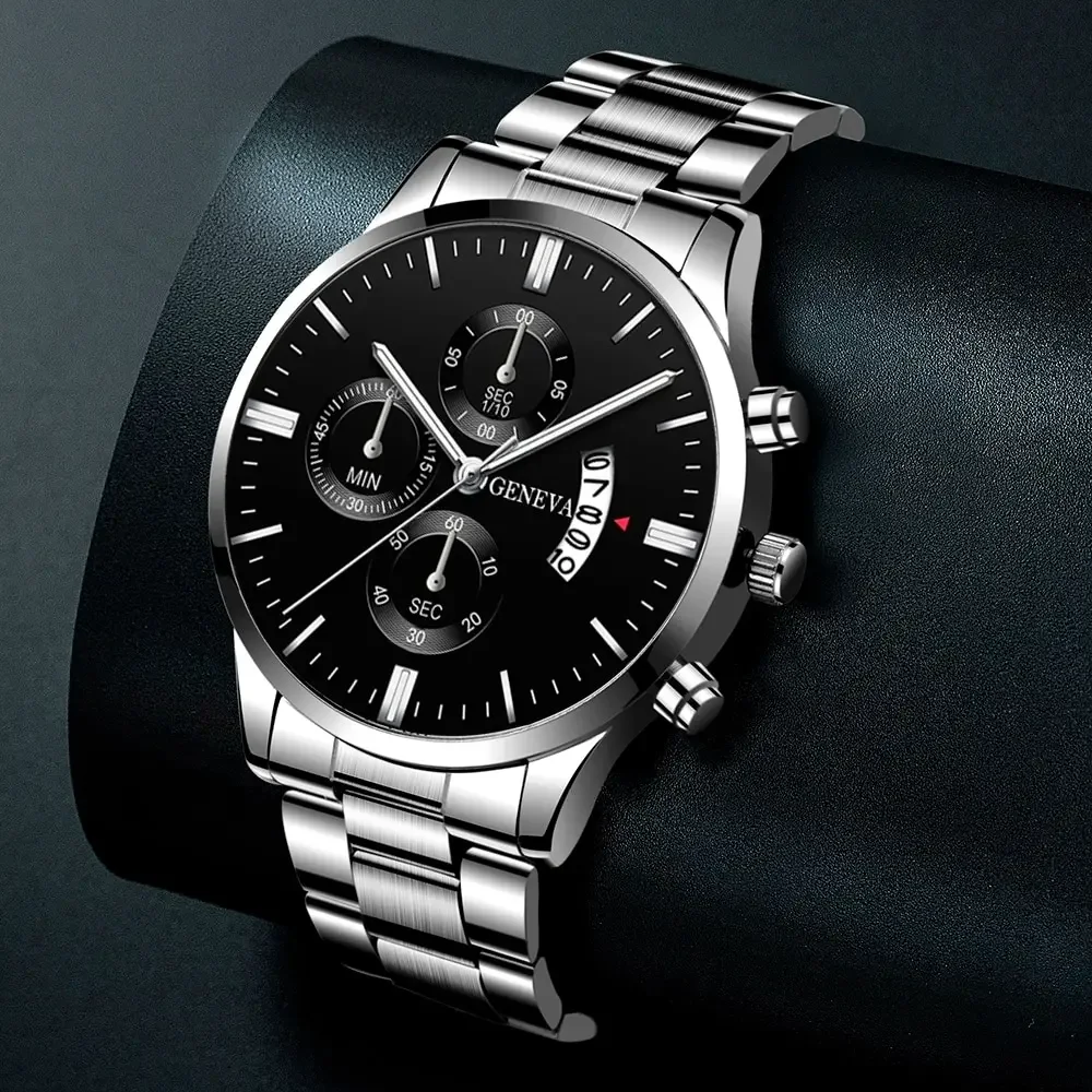 Quartz Watch Fashion Mens Luxury Silver Stainless Steel Quartz Wrist Watch Man Business for Men Calendar Clock Reloj Hombre
