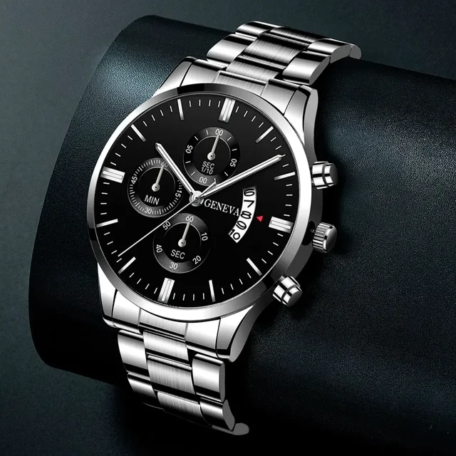 Mode hommes montres de luxe argent acier inoxydable Quartz montre-bracelet homme montre d'affaires pour hommes calendrier horloge Reloj Hombre 3