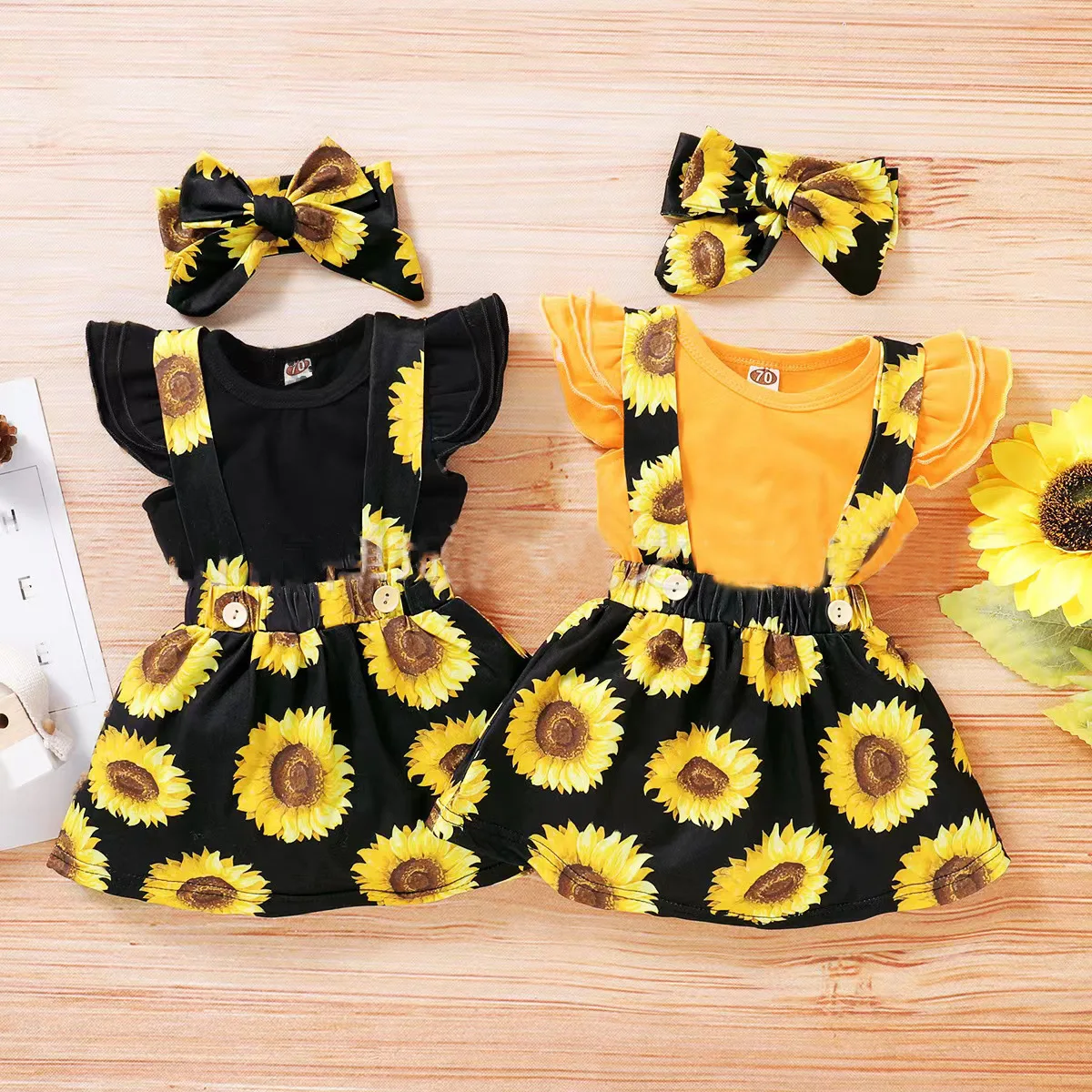 Newborn Baby Girls Romper Summer Bow Floral Romper Sunflower
