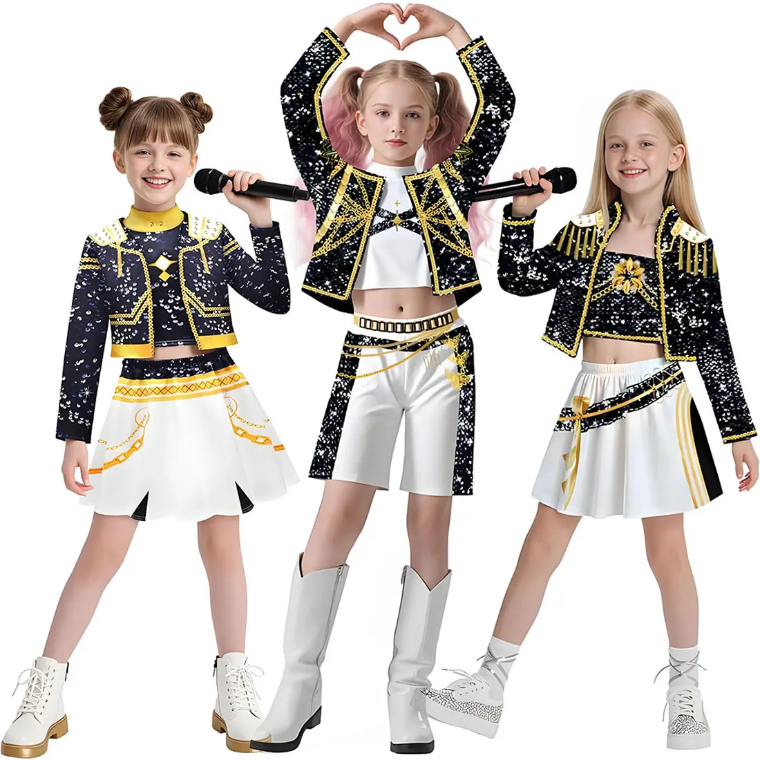 Hot Movie KPop Demon Hunters Costume Girl Cosplay KPop Singers Dance Role Halloween Demon Outfits Top + Pants + Accessories Set 1