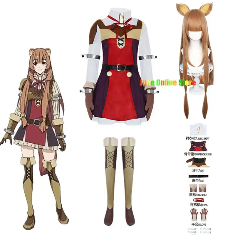 

Anime The Rising of the Shield Hero Raphtalia Cosplay Costume Raphtalia Cosplay Wig Shoes Ear Prop Uniform For Women Halloween