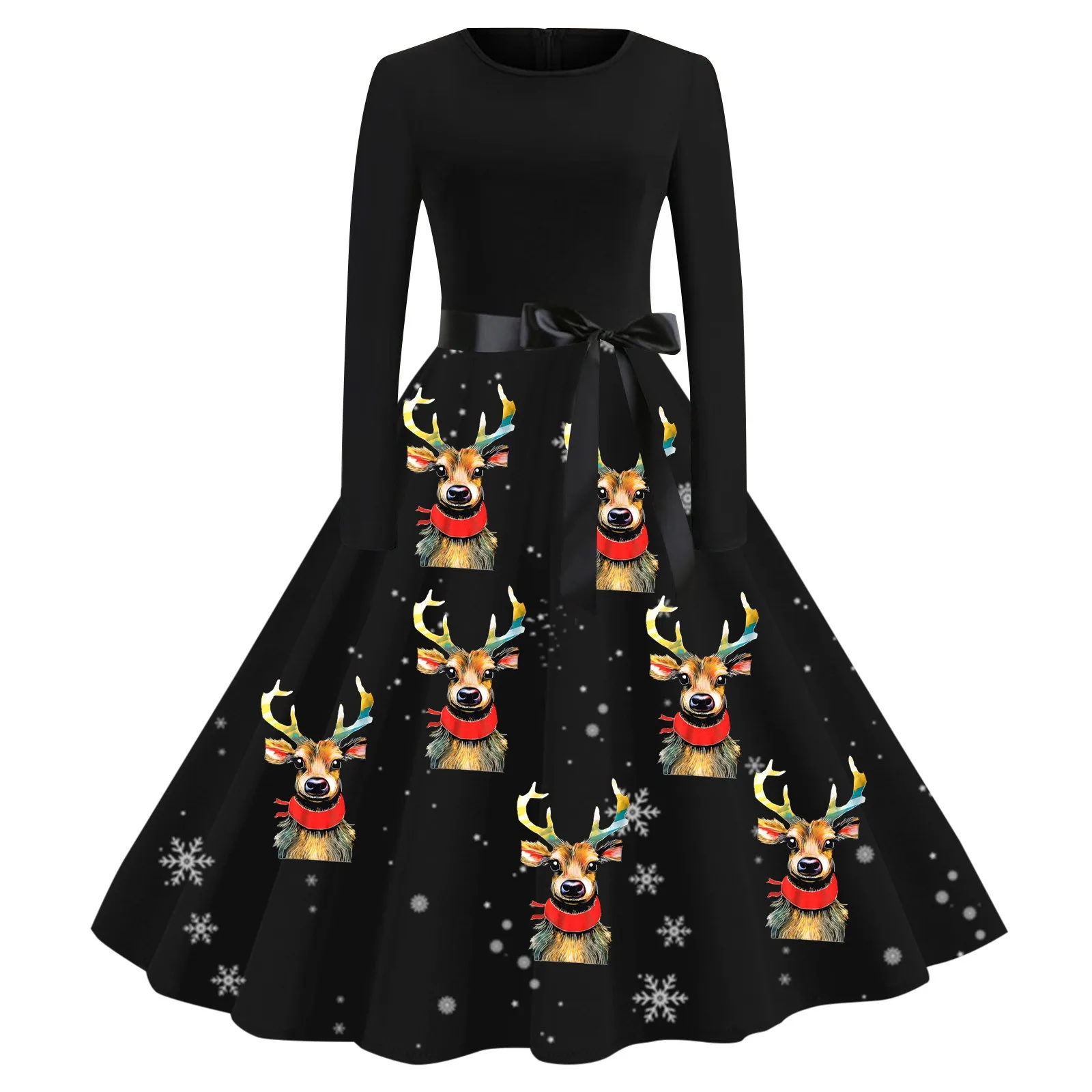 

Cocktail Dress For Women 2023 Fall Winter Vintage A-Line Elegant Waist Tie Dress Christmas Costume Classic Swing Party Dresses