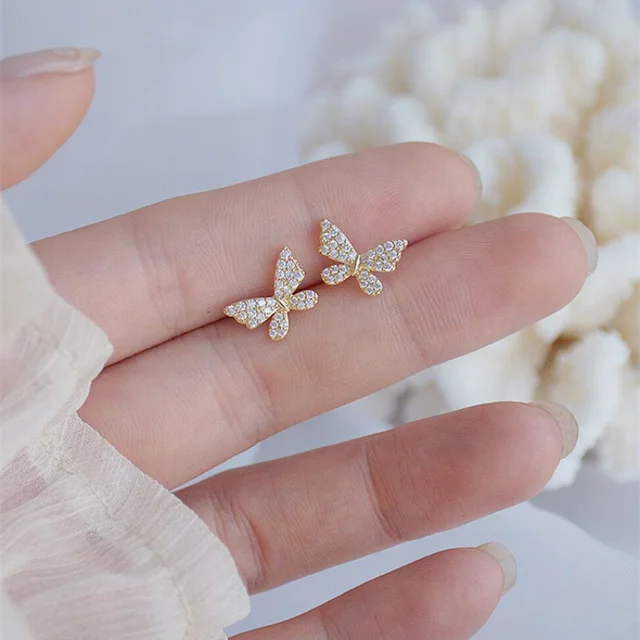Korean Elegant Cute Rhinestone Butterfly Stud Earrings for Women Girls Fashion Metal Chain Jewelry Gifts 3