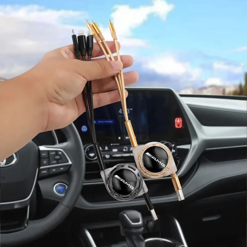 차량용 퀵차저 마이크로 USB 타입-C 3-in-1 고속 충전 케이블 타이어 밸브 캡 (메르세데스 벤츠 AMG W223 W213 W206 W464 W247 W167 용)