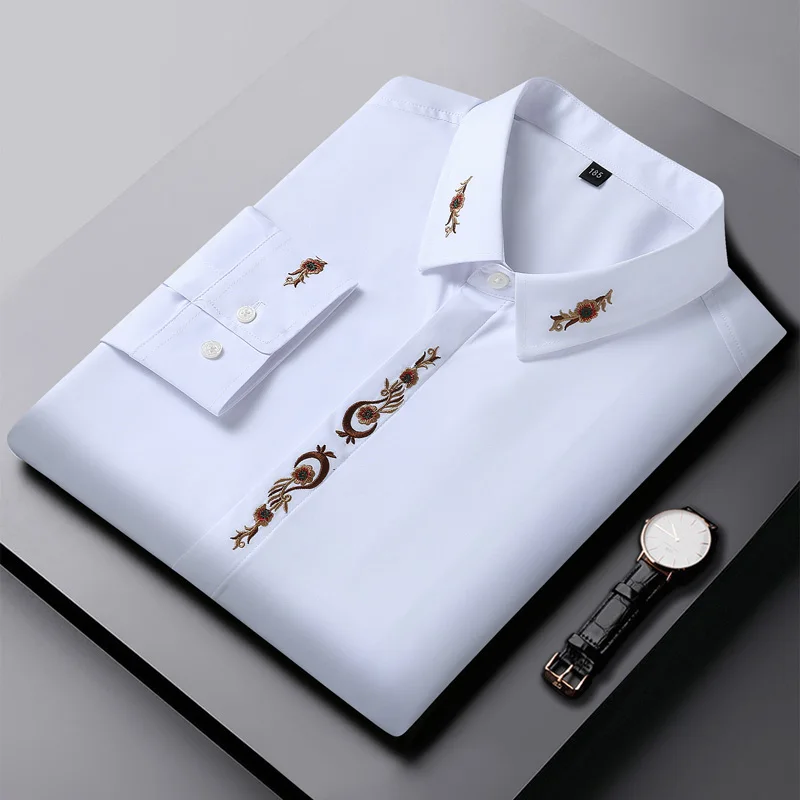 Men Shirt Denim Oversize Plus Size 6XL 7XL 8XL 10XL Fashion Casual Loose Golden Embroidery Long Sleeve Soft Dress