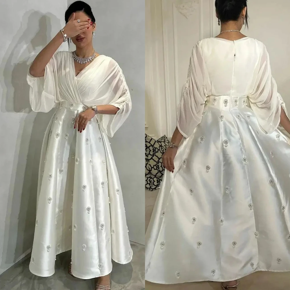 

Бальное платье для вечеринки Саудовская Аравия атласное Бисероплетение пляжное платье А-силуэта с V-образным вырезом на заказ вечерние Платья Миди