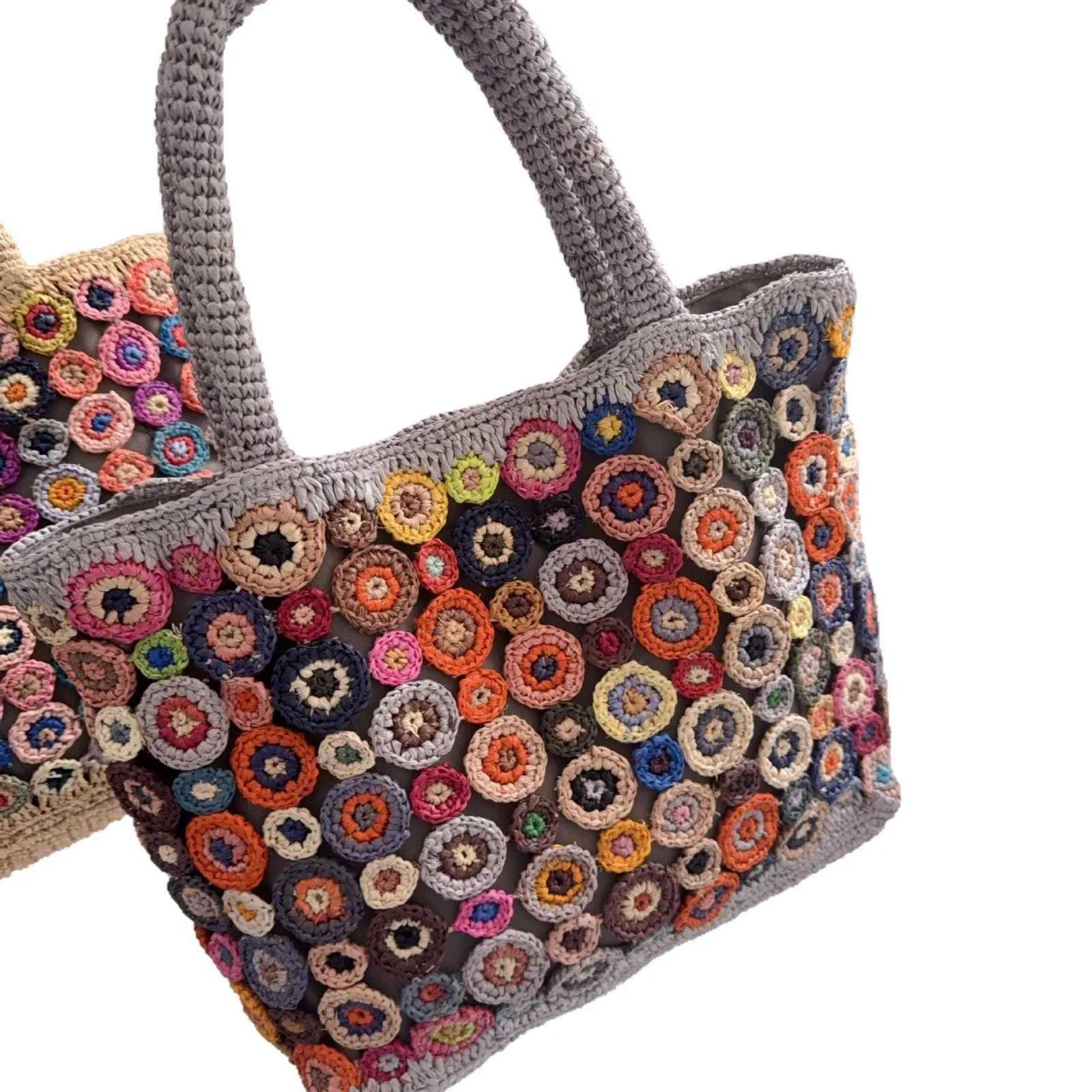 Bohemian Square Straw Women Lafite Shoulder Bags Casual Weave Handbags Casual Handmade Summer Beach Bag Large Capacity Tote Bag