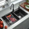 32" Black Double Bowl Kitchen Sink Stainless Steel Bar  Drop-In Kitchen Sink with Drain and Overflow 3