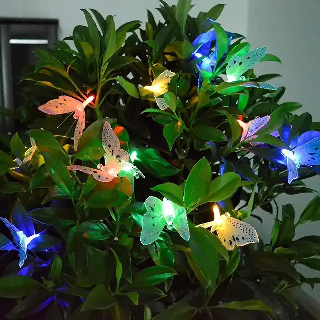 아름다운 나비 모양과 다양한 기능을 갖춘 태양광 스트링 야외 광섬유 나비 요정 태양 램프