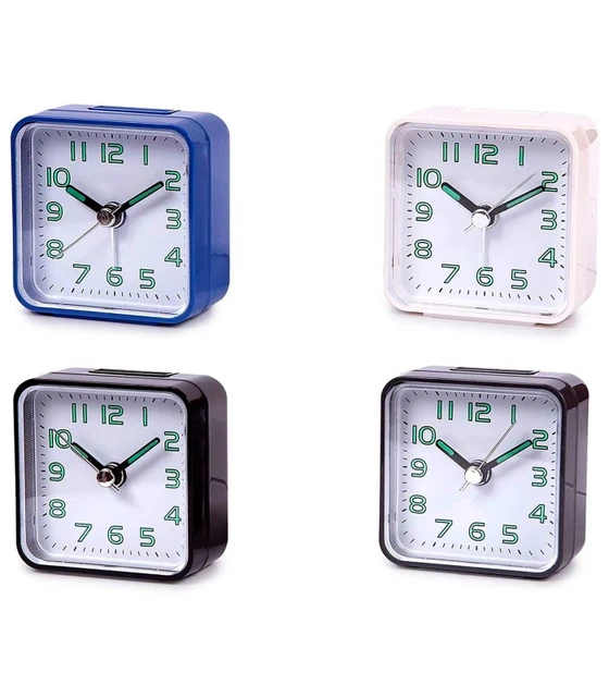Tradineur - Reloj despertador clásico de plástico, alarma sonora, botón de  apagado, funcionamiento con pila AA, 5,7 x 5,5 x 2,8 - AliExpress