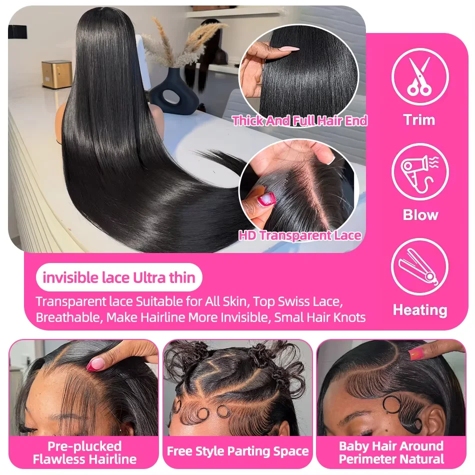 40 Inch Bone Straight Human Hair Wigs 13x4 13x6 HD Lace Frontal Wigs 250% Density Body Wave Lace Front Human Hair Wigs 6