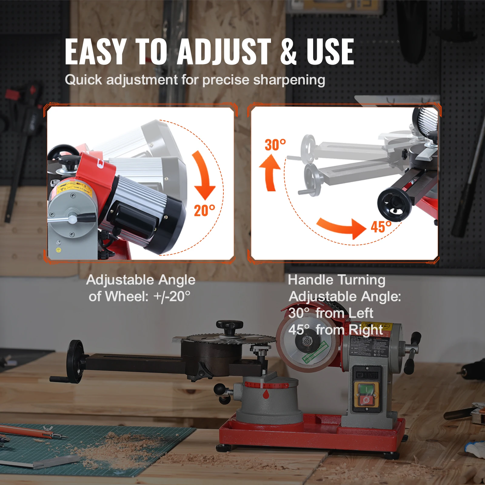 VEVOR Circular Saw Blade Sharpener 370W Sharpening Machine 3600RPM Saw Blade 5Inch Wheel Rotary Mill Polisher for Carbide Tipped 3