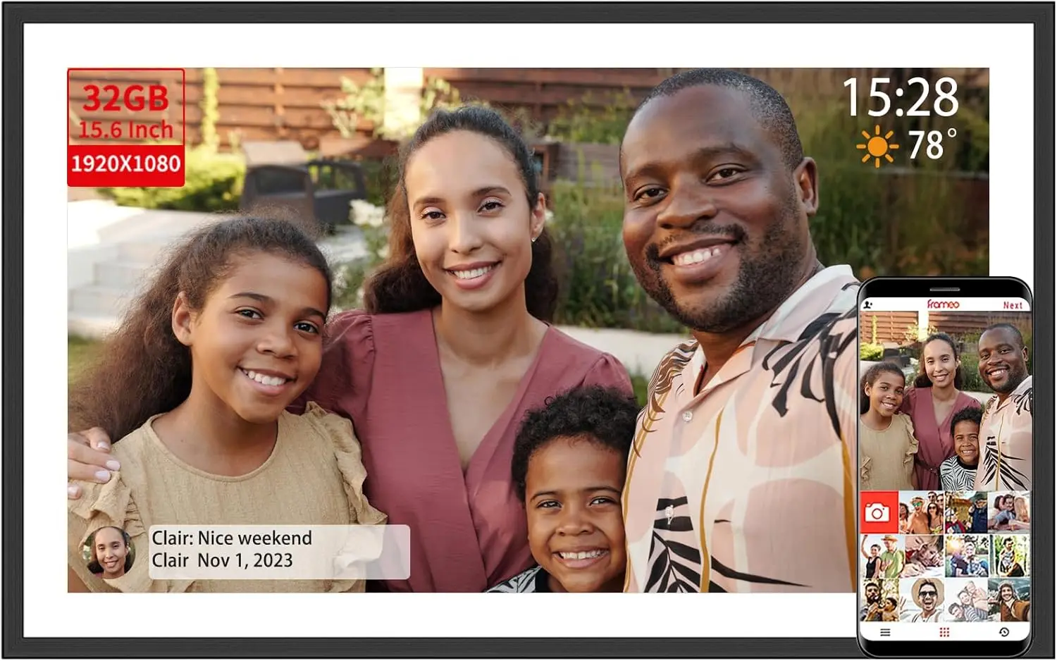 Frameo Digital Picture Frame 10.1/15.6Inch WiFi Electronic Smart Digital Photo Frame 32GB 1920*1080 IPS Touch Screen Auto-Rotate view 2