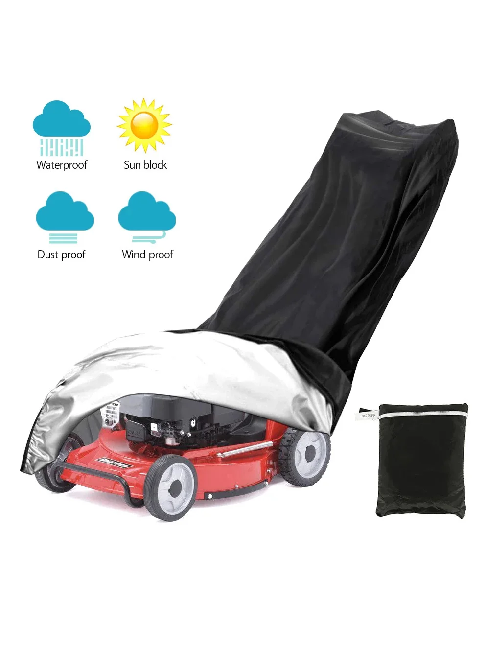 210D Outdoor Rasenmäher Abdeckung Polyester Oxford Tuch Wasserdicht UV-Schutz Universal mit Kordelzug Schwarz